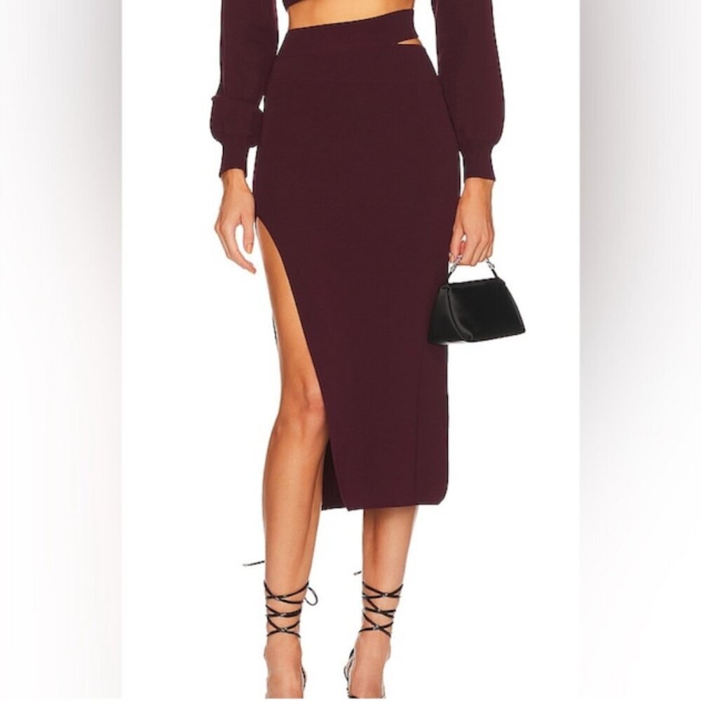 Michael Costello x Revolve Cut Out Knit Midi Skirt in Plum Size XL - Picture 2 of 6